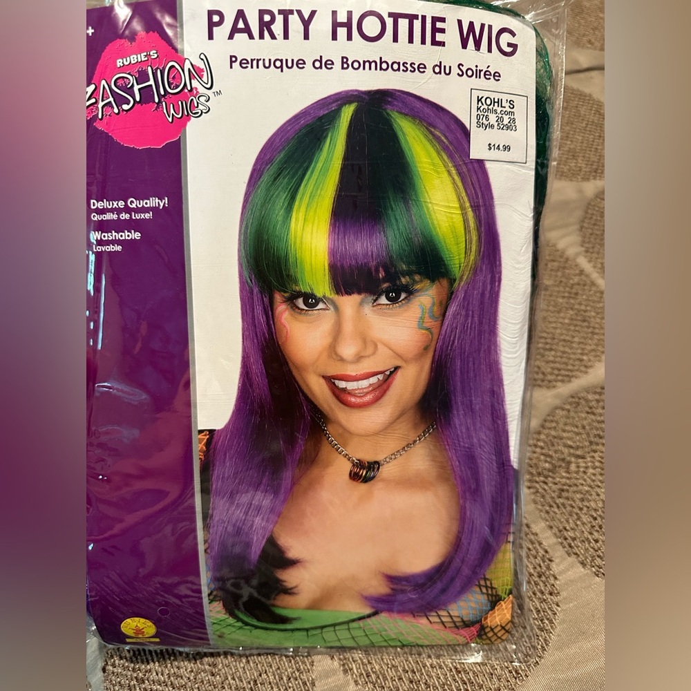 2 Wigs! New! Rubie’s Vibrant Purple Lime green Wig costume